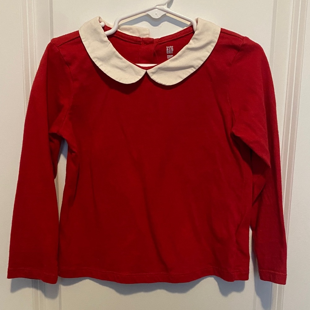 GAP Red Long Sleeve Kids Shirt with Cream Collar